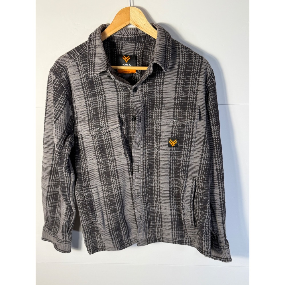Hawx Work Gear Mens Grey Black Plaid Flannel Shirt Jacket Button Front Medium